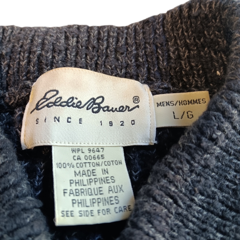 EDDIE BAUER MEN'S SIZE LARGE GRAY 100% COTTON SWEATER - Picture 2 of 4